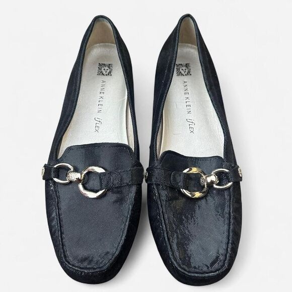 Anne Klein iFlex Black Loafers Size 9M | Leather Upper Flats | Minimalist Preppy - Picture 1 of 6